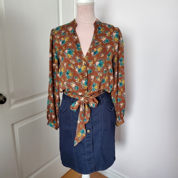 Zara long sleeve brown blouse sz M